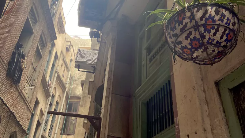 Narrow, colorful street and historic buildings of the Walled City of Lahore, Pakistan.
